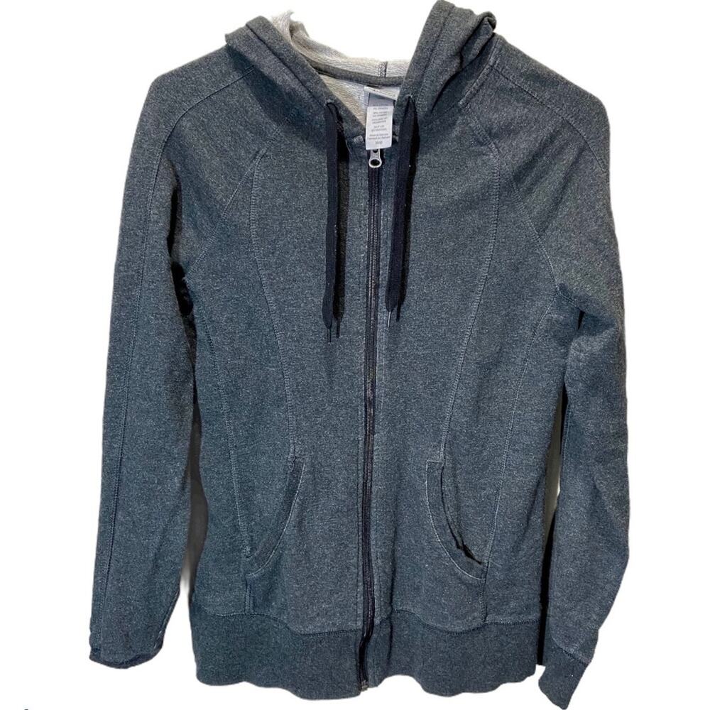 Champion Hoodie Full Zip Sweatshirt Gray Cotton Drawstring Medium